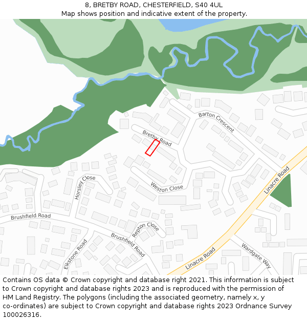 8, BRETBY ROAD, CHESTERFIELD, S40 4UL: Location map and indicative extent of plot