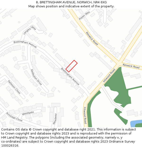 8, BRETTINGHAM AVENUE, NORWICH, NR4 6XG: Location map and indicative extent of plot