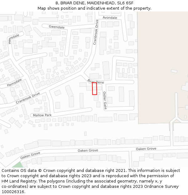 8, BRIAR DENE, MAIDENHEAD, SL6 6SF: Location map and indicative extent of plot