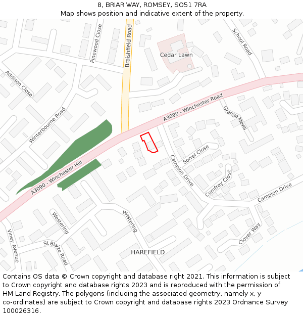 8, BRIAR WAY, ROMSEY, SO51 7RA: Location map and indicative extent of plot