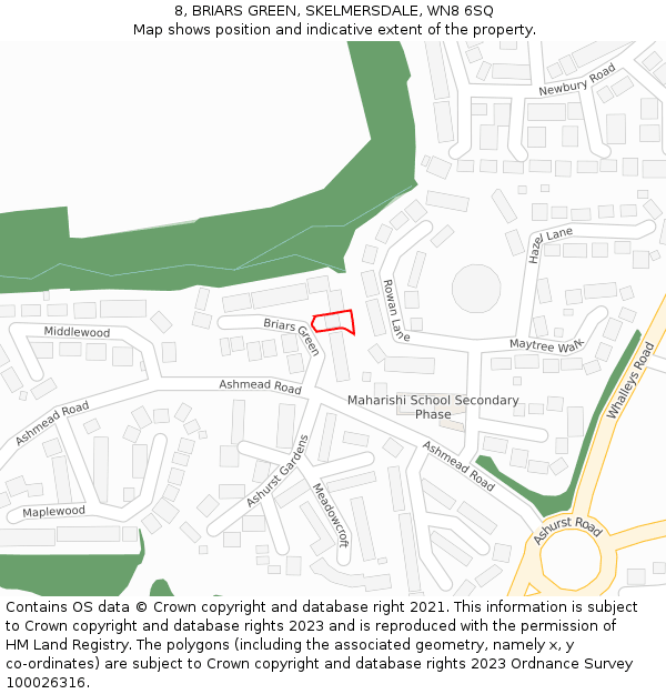 8, BRIARS GREEN, SKELMERSDALE, WN8 6SQ: Location map and indicative extent of plot
