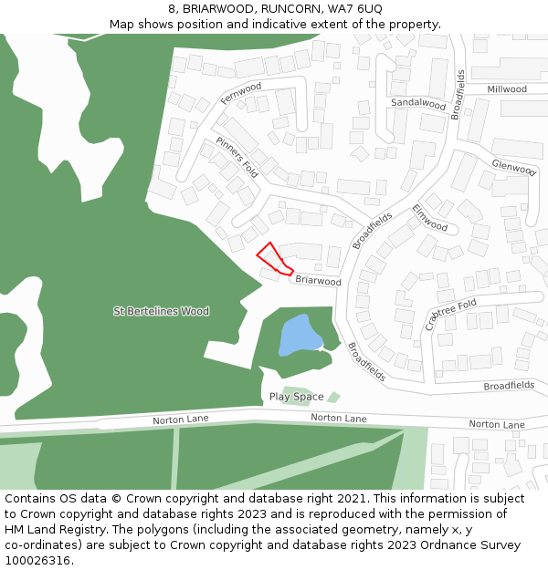 8, BRIARWOOD, RUNCORN, WA7 6UQ: Location map and indicative extent of plot
