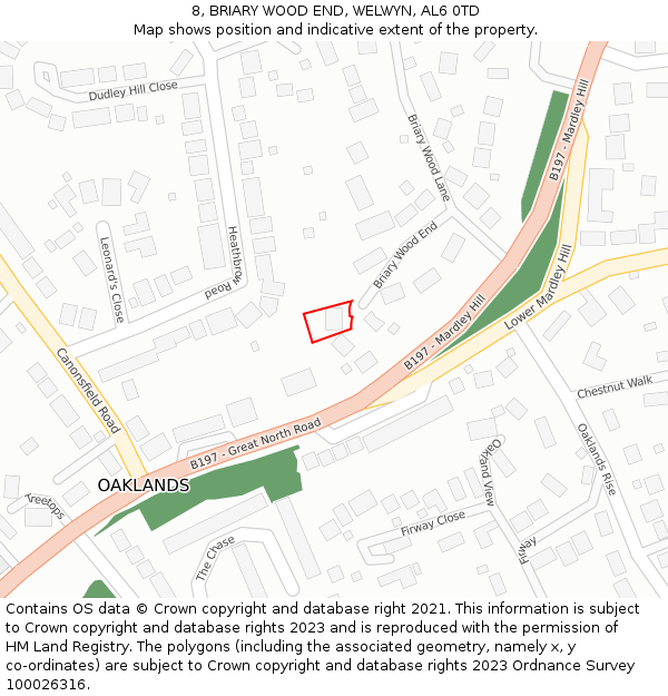 8, BRIARY WOOD END, WELWYN, AL6 0TD: Location map and indicative extent of plot