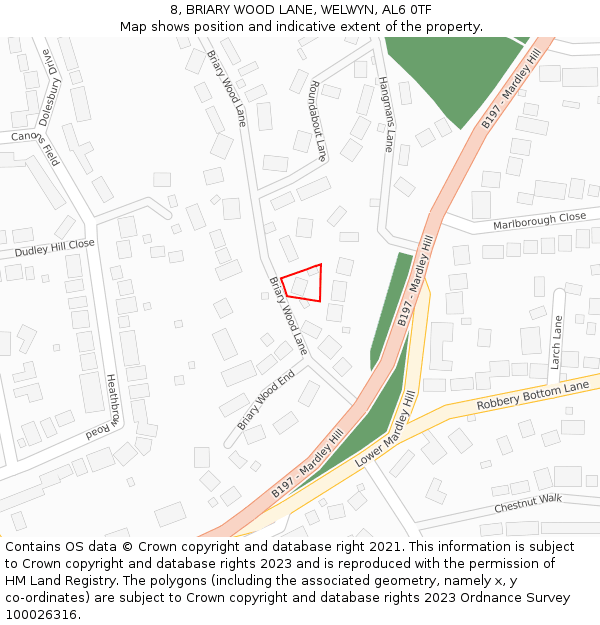 8, BRIARY WOOD LANE, WELWYN, AL6 0TF: Location map and indicative extent of plot