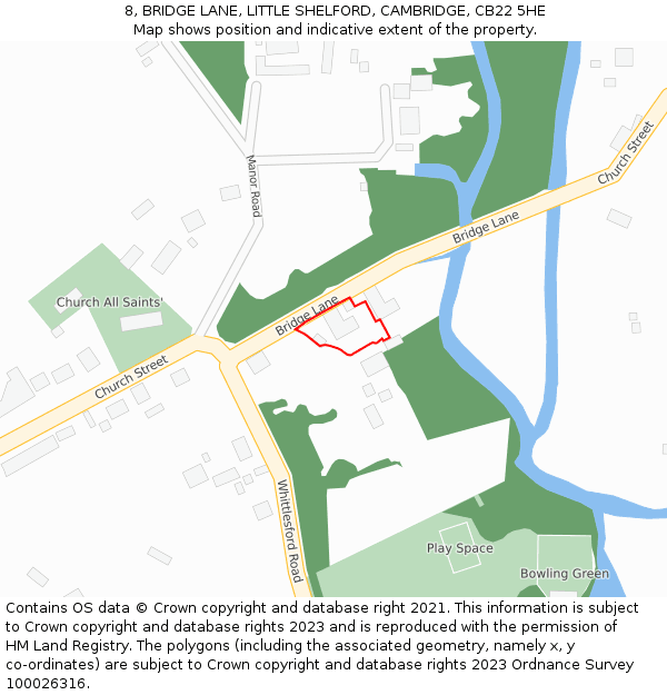 8, BRIDGE LANE, LITTLE SHELFORD, CAMBRIDGE, CB22 5HE: Location map and indicative extent of plot