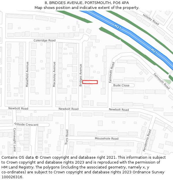 8, BRIDGES AVENUE, PORTSMOUTH, PO6 4PA: Location map and indicative extent of plot