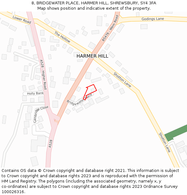 8, BRIDGEWATER PLACE, HARMER HILL, SHREWSBURY, SY4 3FA: Location map and indicative extent of plot