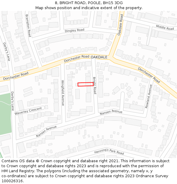 8, BRIGHT ROAD, POOLE, BH15 3DG: Location map and indicative extent of plot