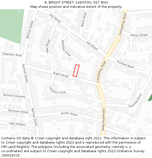 8, BRIGHT STREET, ILKESTON, DE7 8NH: Location map and indicative extent of plot