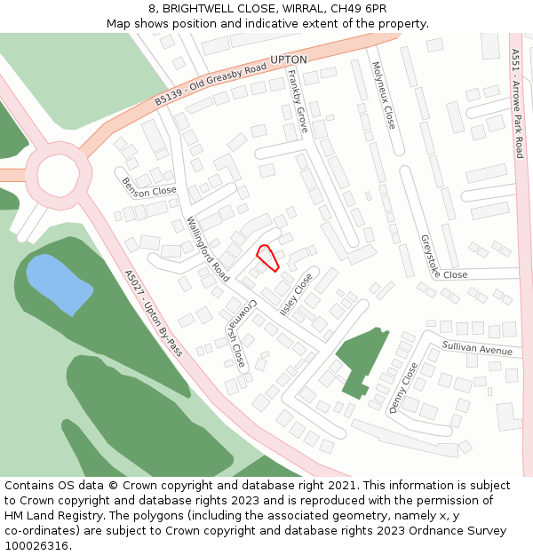 8, BRIGHTWELL CLOSE, WIRRAL, CH49 6PR: Location map and indicative extent of plot