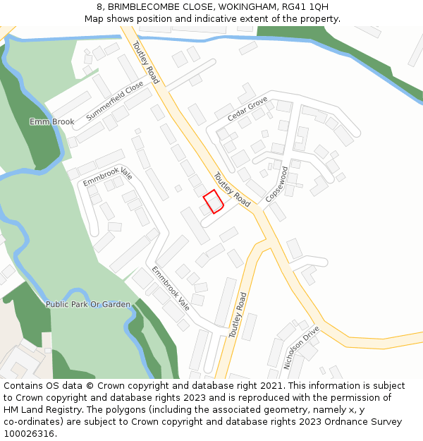8, BRIMBLECOMBE CLOSE, WOKINGHAM, RG41 1QH: Location map and indicative extent of plot