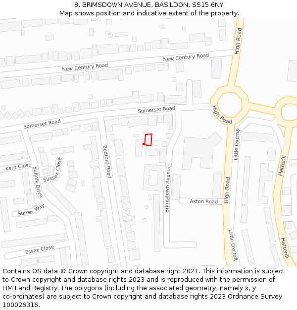 8, BRIMSDOWN AVENUE, BASILDON, SS15 6NY: Location map and indicative extent of plot