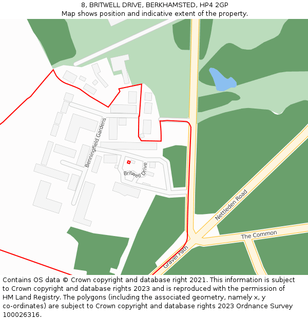 8, BRITWELL DRIVE, BERKHAMSTED, HP4 2GP: Location map and indicative extent of plot