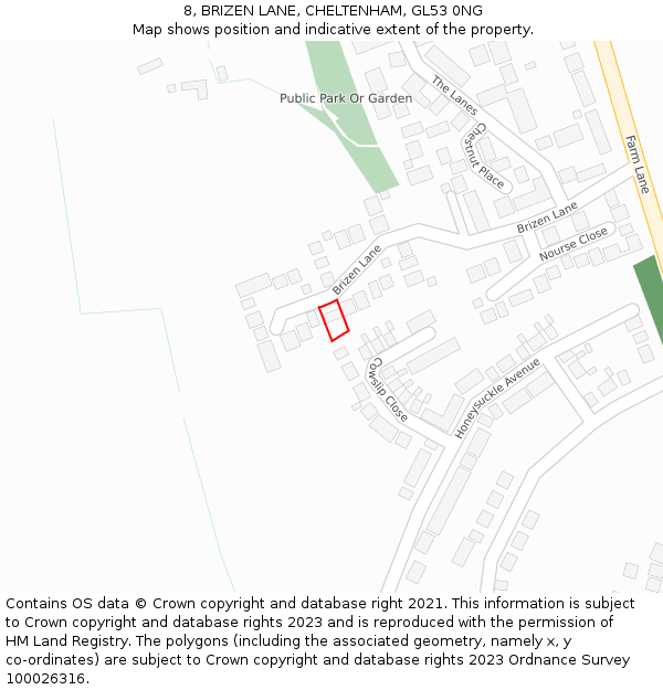 8, BRIZEN LANE, CHELTENHAM, GL53 0NG: Location map and indicative extent of plot