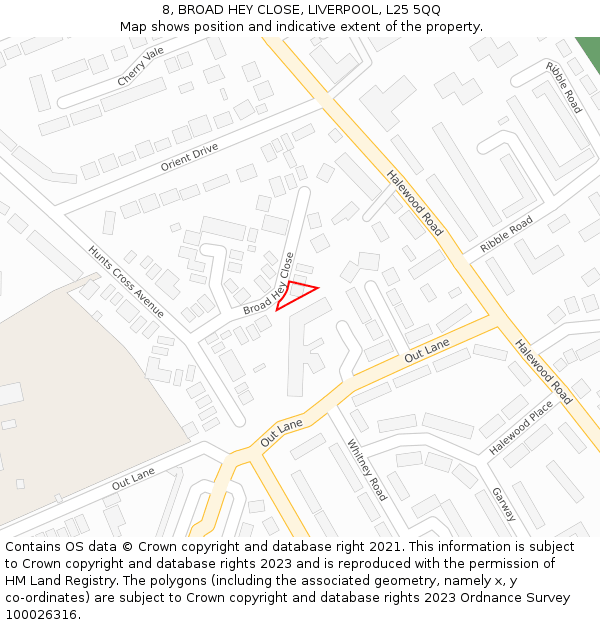 8, BROAD HEY CLOSE, LIVERPOOL, L25 5QQ: Location map and indicative extent of plot