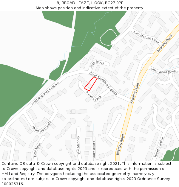 8, BROAD LEAZE, HOOK, RG27 9PF: Location map and indicative extent of plot