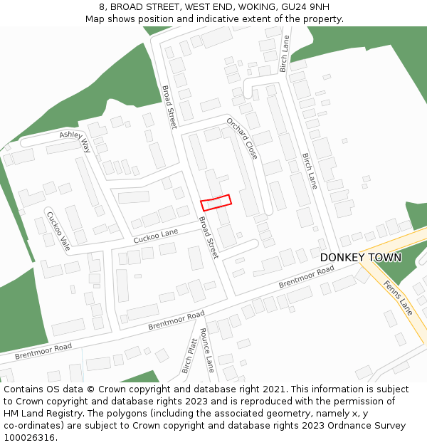8, BROAD STREET, WEST END, WOKING, GU24 9NH: Location map and indicative extent of plot