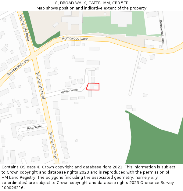 8, BROAD WALK, CATERHAM, CR3 5EP: Location map and indicative extent of plot