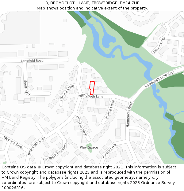 8, BROADCLOTH LANE, TROWBRIDGE, BA14 7HE: Location map and indicative extent of plot