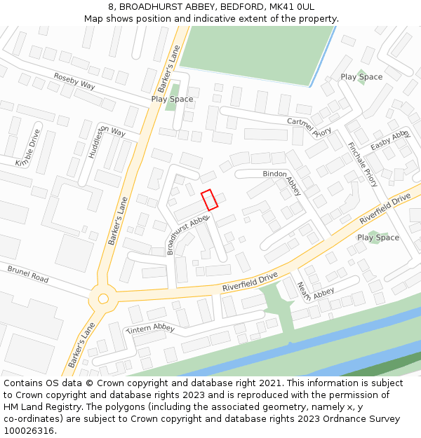 8, BROADHURST ABBEY, BEDFORD, MK41 0UL: Location map and indicative extent of plot