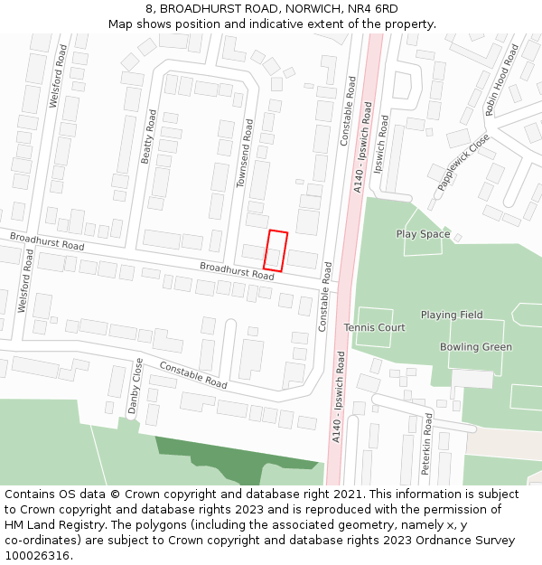 8, BROADHURST ROAD, NORWICH, NR4 6RD: Location map and indicative extent of plot
