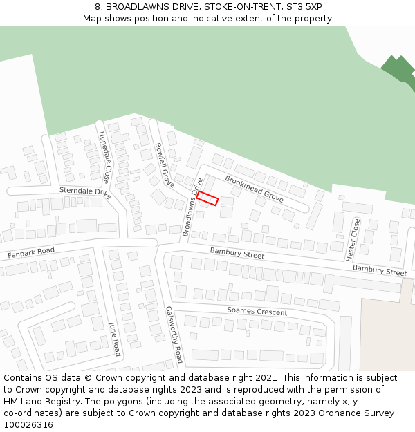 8, BROADLAWNS DRIVE, STOKE-ON-TRENT, ST3 5XP: Location map and indicative extent of plot