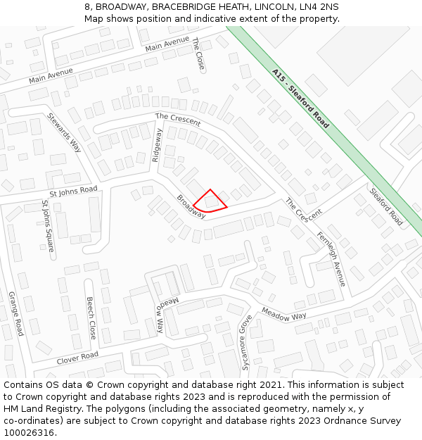 8, BROADWAY, BRACEBRIDGE HEATH, LINCOLN, LN4 2NS: Location map and indicative extent of plot
