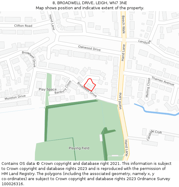 8, BROADWELL DRIVE, LEIGH, WN7 3NE: Location map and indicative extent of plot