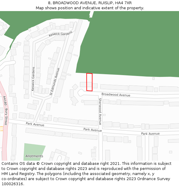 8, BROADWOOD AVENUE, RUISLIP, HA4 7XR: Location map and indicative extent of plot