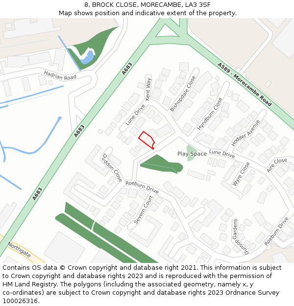 8, BROCK CLOSE, MORECAMBE, LA3 3SF: Location map and indicative extent of plot