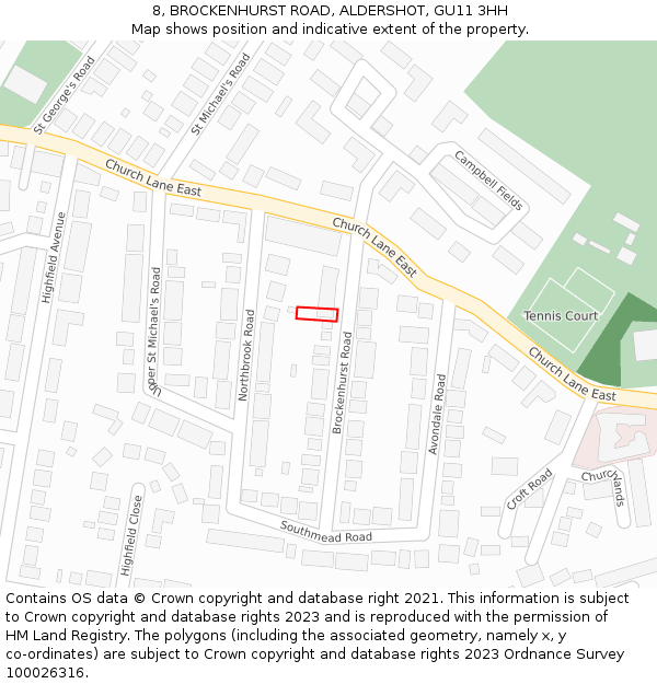 8, BROCKENHURST ROAD, ALDERSHOT, GU11 3HH: Location map and indicative extent of plot