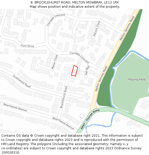 8, BROCKLEHURST ROAD, MELTON MOWBRAY, LE13 1RX: Location map and indicative extent of plot