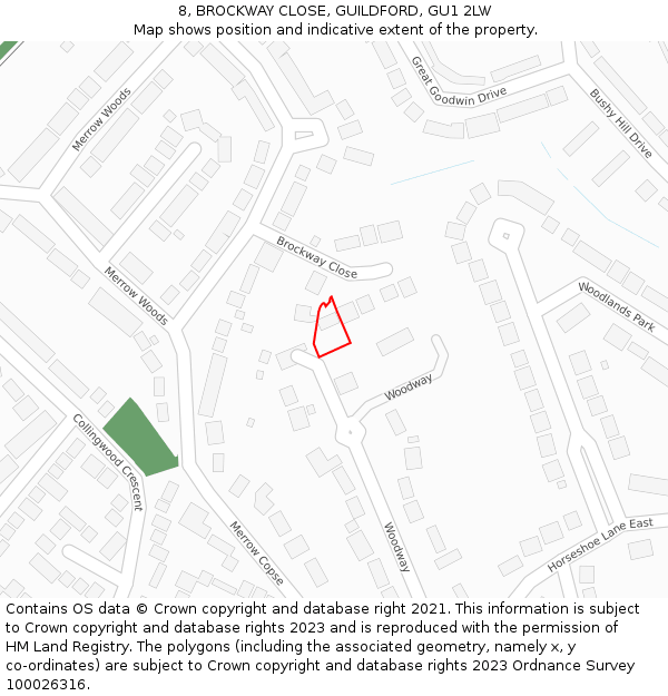 8, BROCKWAY CLOSE, GUILDFORD, GU1 2LW: Location map and indicative extent of plot