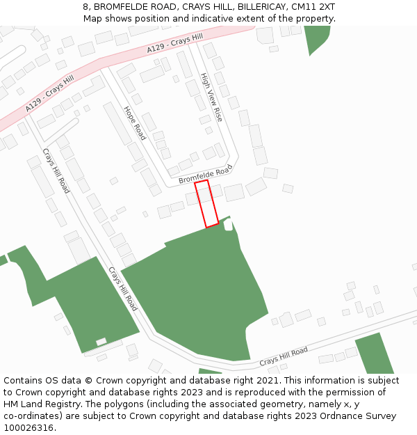 8, BROMFELDE ROAD, CRAYS HILL, BILLERICAY, CM11 2XT: Location map and indicative extent of plot
