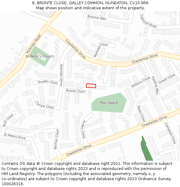 8, BRONTE CLOSE, GALLEY COMMON, NUNEATON, CV10 9RA: Location map and indicative extent of plot