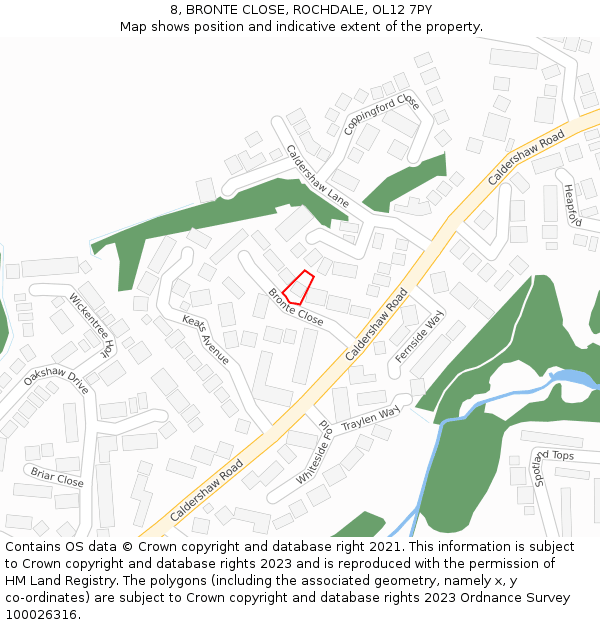 8, BRONTE CLOSE, ROCHDALE, OL12 7PY: Location map and indicative extent of plot