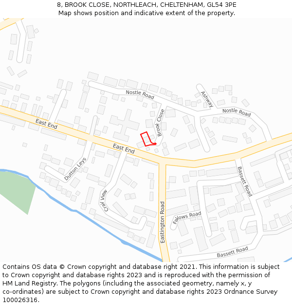 8, BROOK CLOSE, NORTHLEACH, CHELTENHAM, GL54 3PE: Location map and indicative extent of plot