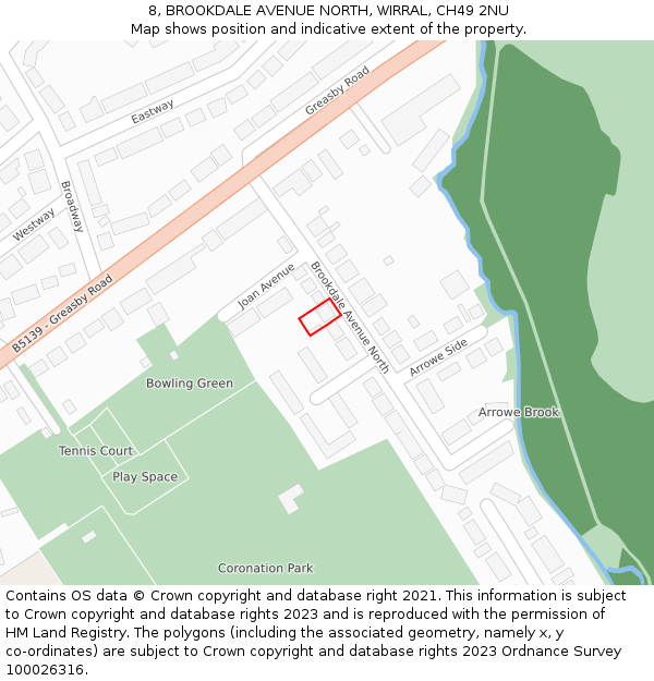 8, BROOKDALE AVENUE NORTH, WIRRAL, CH49 2NU: Location map and indicative extent of plot