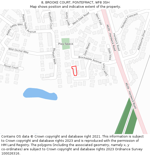 8, BROOKE COURT, PONTEFRACT, WF8 3SH: Location map and indicative extent of plot