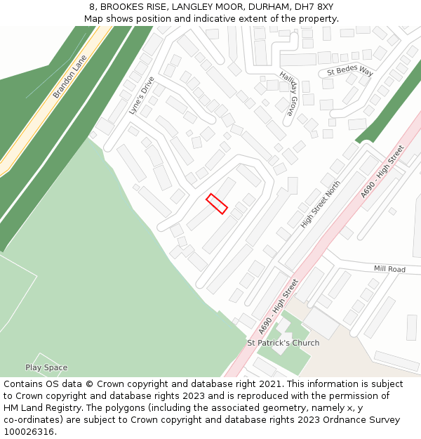 8, BROOKES RISE, LANGLEY MOOR, DURHAM, DH7 8XY: Location map and indicative extent of plot
