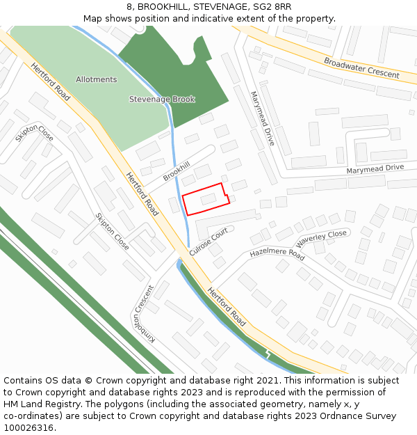 8, BROOKHILL, STEVENAGE, SG2 8RR: Location map and indicative extent of plot