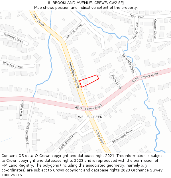 8, BROOKLAND AVENUE, CREWE, CW2 8EJ: Location map and indicative extent of plot