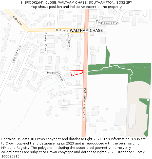 8, BROOKLYNN CLOSE, WALTHAM CHASE, SOUTHAMPTON, SO32 2RY: Location map and indicative extent of plot