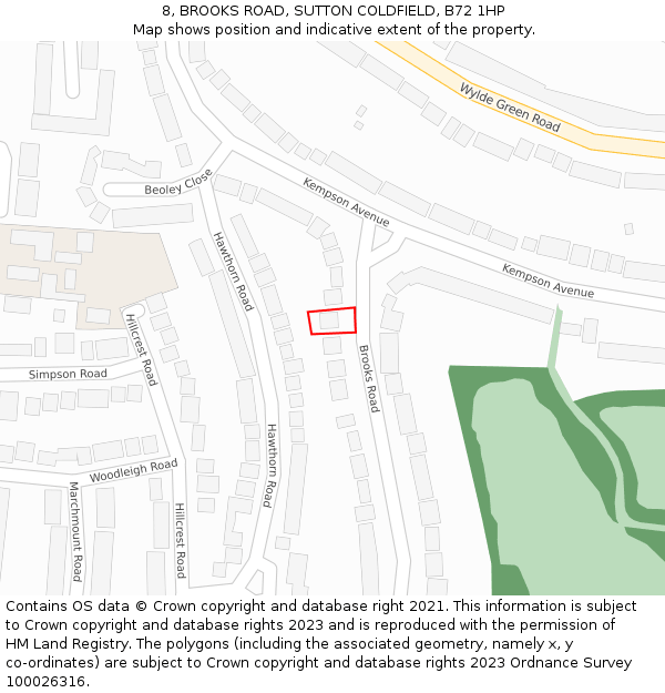 8, BROOKS ROAD, SUTTON COLDFIELD, B72 1HP: Location map and indicative extent of plot