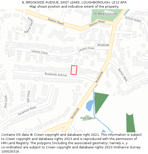 8, BROOKSIDE AVENUE, EAST LEAKE, LOUGHBOROUGH, LE12 6PA: Location map and indicative extent of plot