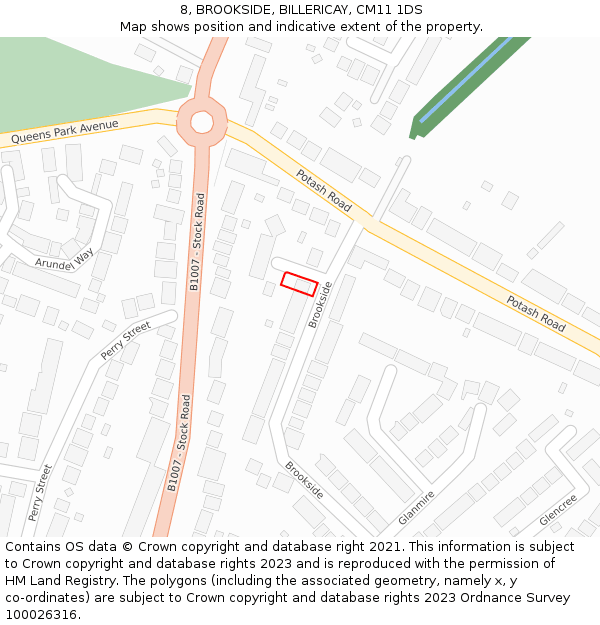 8, BROOKSIDE, BILLERICAY, CM11 1DS: Location map and indicative extent of plot