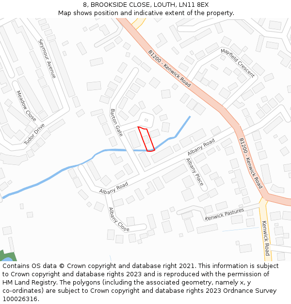 8, BROOKSIDE CLOSE, LOUTH, LN11 8EX: Location map and indicative extent of plot