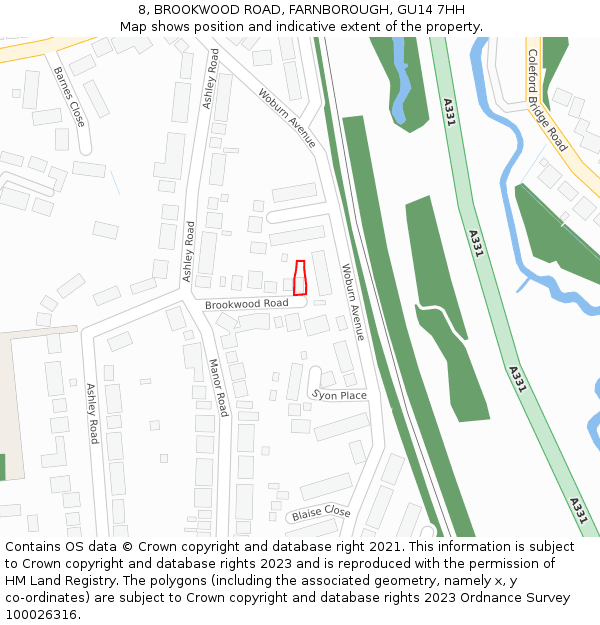 8, BROOKWOOD ROAD, FARNBOROUGH, GU14 7HH: Location map and indicative extent of plot