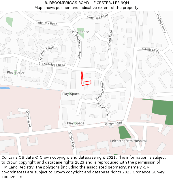 8, BROOMBRIGGS ROAD, LEICESTER, LE3 9QN: Location map and indicative extent of plot