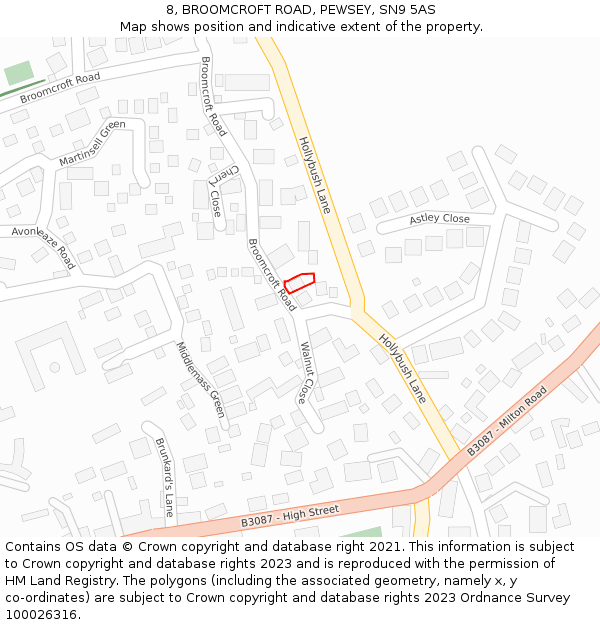 8, BROOMCROFT ROAD, PEWSEY, SN9 5AS: Location map and indicative extent of plot